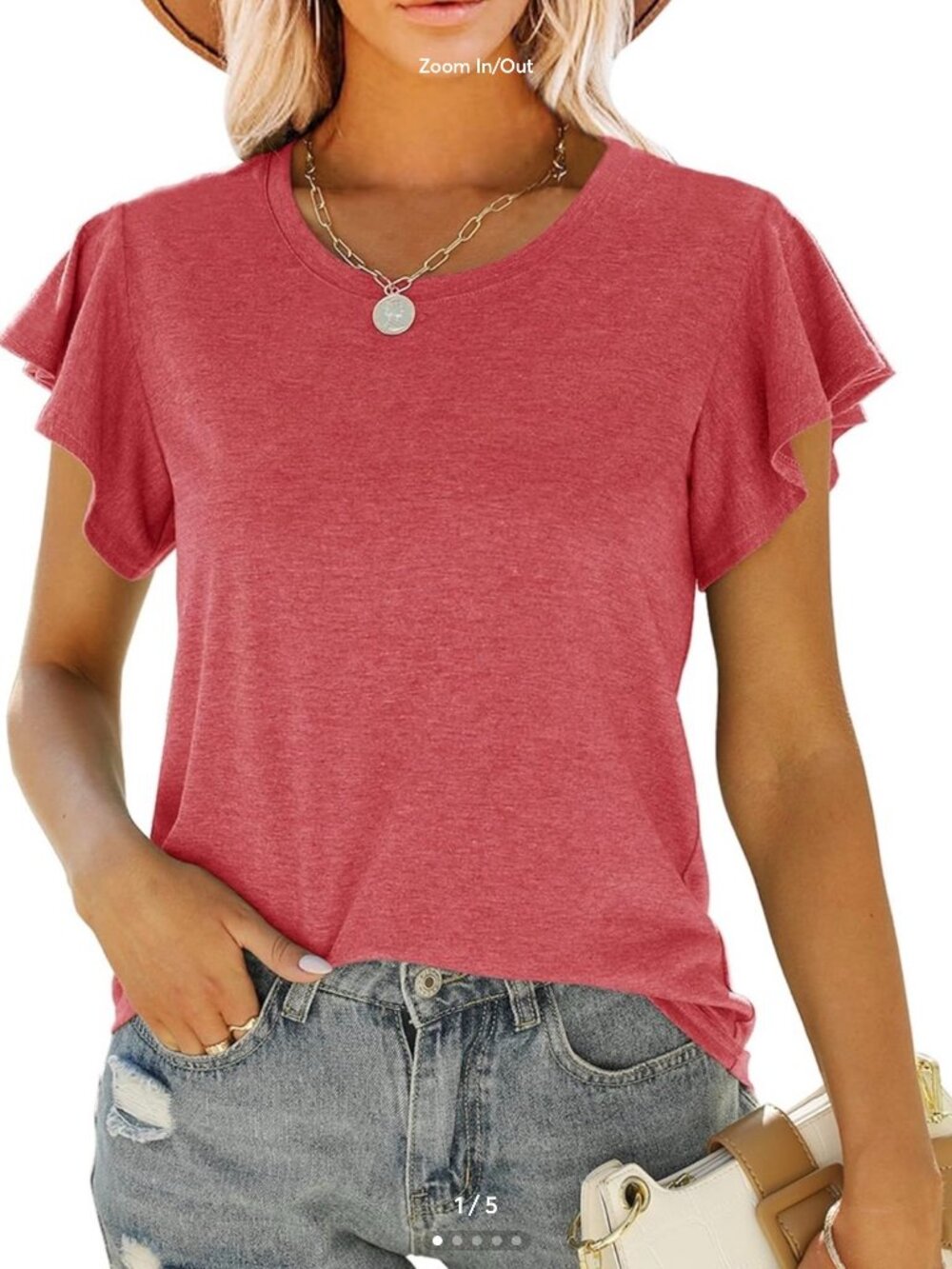 Summer Tops for Women   Ruffle Sleeve Shirt Top Crew Neck Solid T Shirt   Tunic